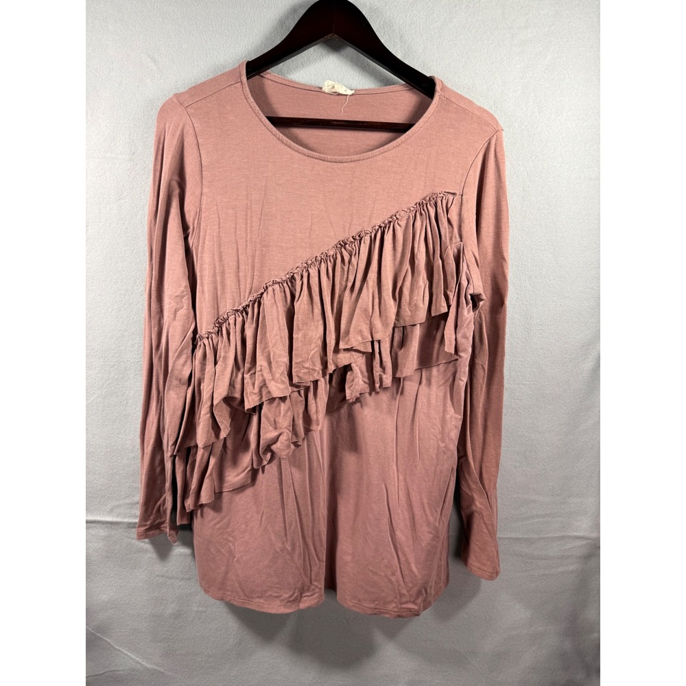143 Story by Line Up Womens Mauve Pink Ruffle Front Long Sleeve Top Small
